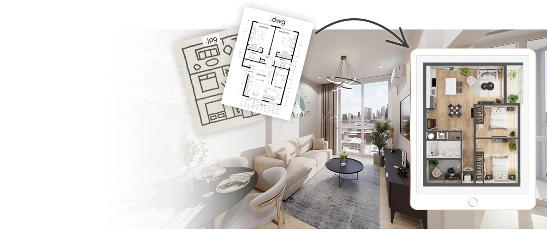 Screenshot of Getfloorplan, Turn a basic 2D floor plan into 3D renders, 360 tours and FBX models